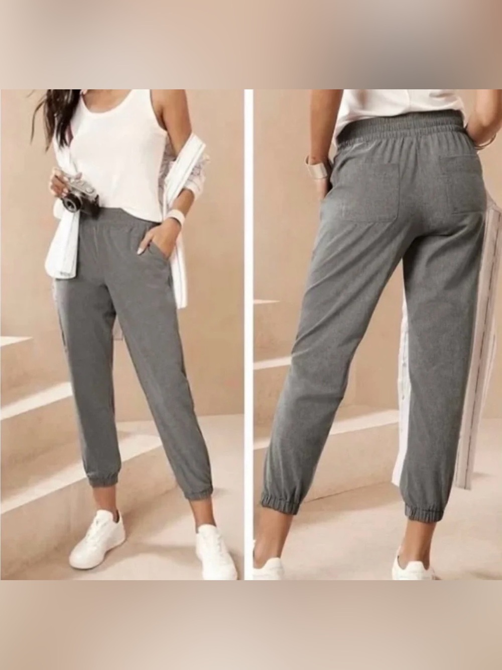 NWT BR Sport Banana Republic Heather Gray Elastic-Waist Lightweight Joggers M